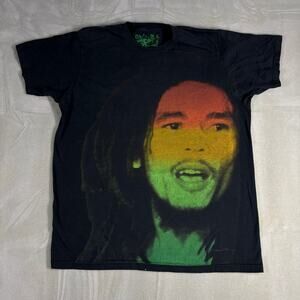 Avela Bob Marley Rasta Face Graphic T-Shirt Black Men's Size L Preowned